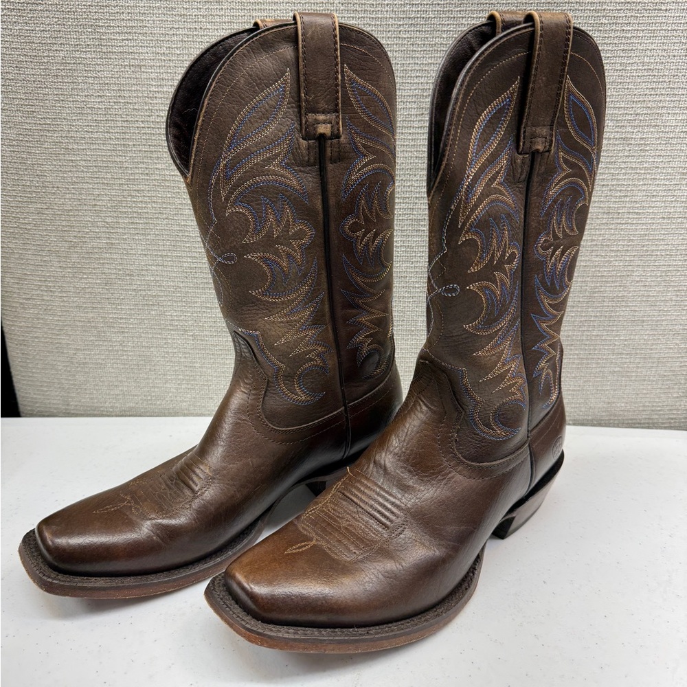 Men’s ARIAT Brown Leather Embroidered Western Cowboy Boots 8.5D